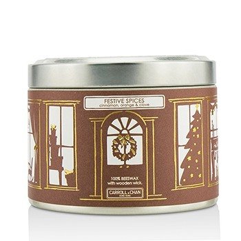 Tin Can 100% Vela de Cera de Abeja con Mecha de Madera - Festive Spices (Cinnamon, Orange & Clove)