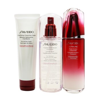 Shiseido Set Ultimune Defend Cuidado Diario: Ultimune Concentrado Infundidor de Poder 100ml + Espuma Limpoadora Clarificante 125ml + Tratamiento Suavizante Enriquecido 150ml